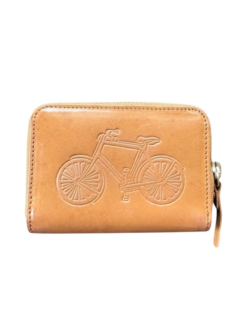 4/$40‎ Tan Leather Bicycle Embossed Zip Around Wallet